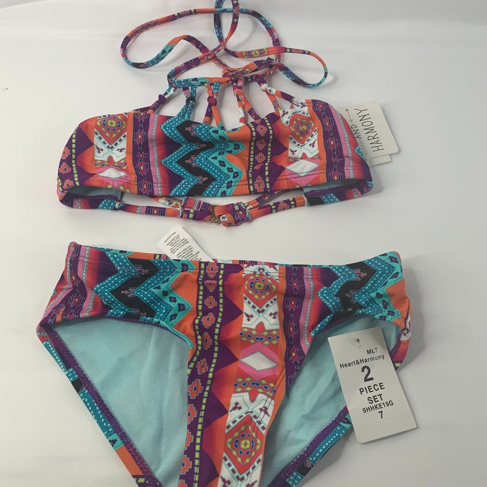 Heart & Harmony Womens Multicolor 2 Piece Swim Tankini Top & Bottom Set Size 7